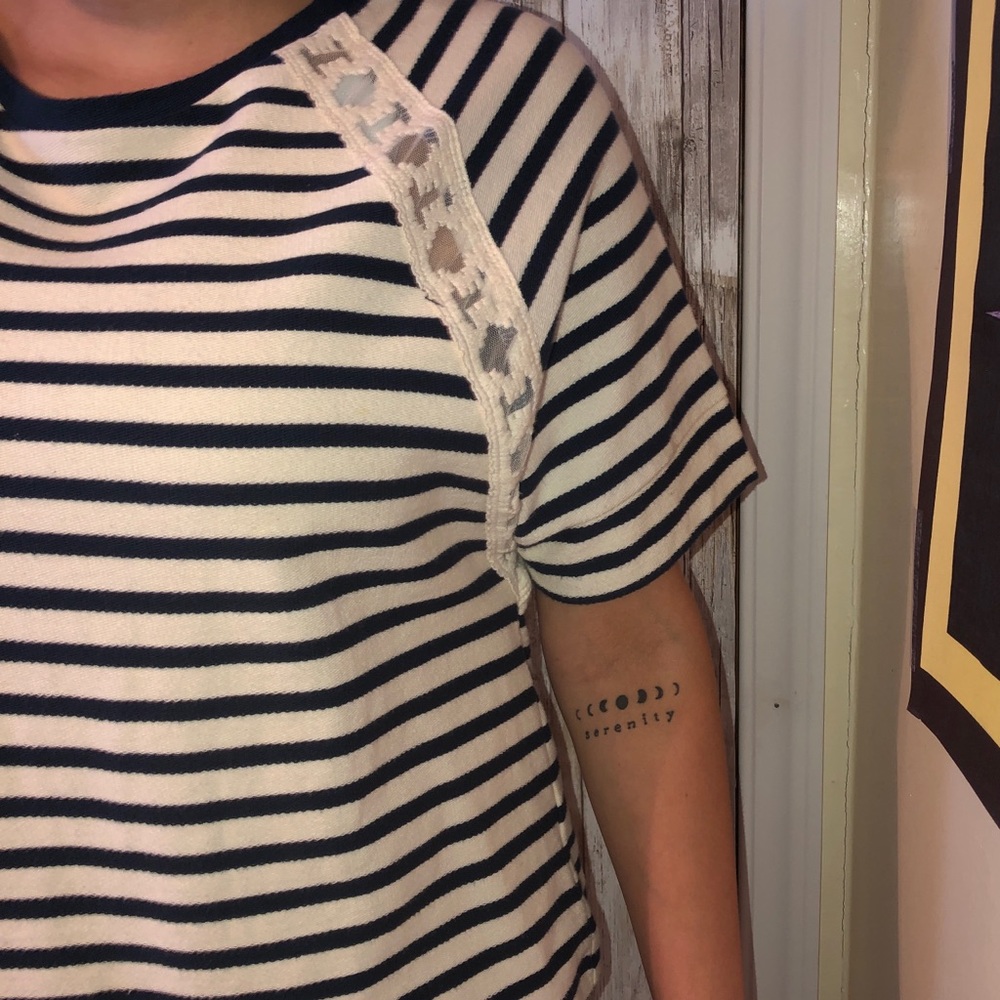 Old Navy Striped Cream & Navy Pullover Blouse